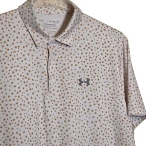 Under Armour Mens XL Playoff Polo White Gold Flower Print Golf Shirt Activewear